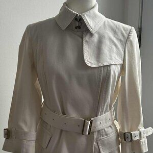 Burberry London Ivory Cotton-Twill Belted Jacket with Nova Check – US 6